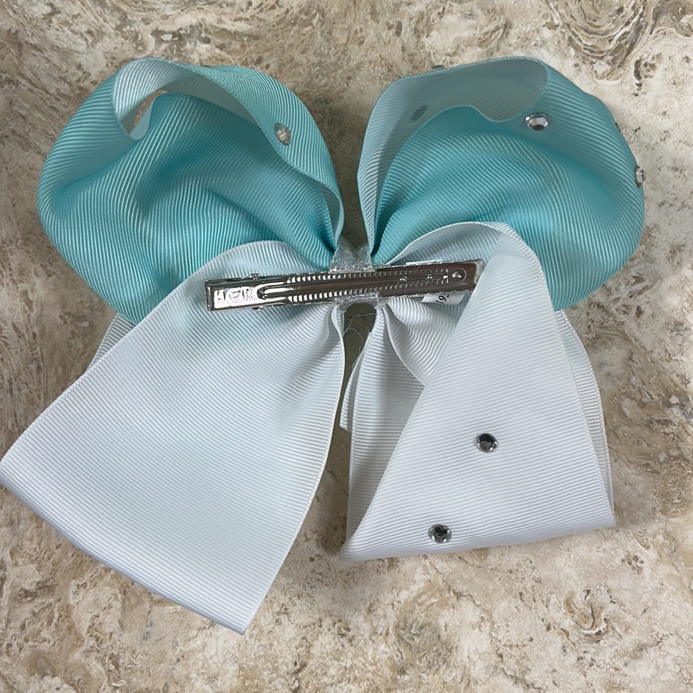 Large Mint Green and White Girls Hair Bow - Picture 2 of 6